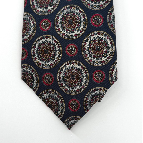 Christian Dior Other - Christian Dior Monsieur Silk Tie Navy Blue Red Medallion Floral Italian Fabric